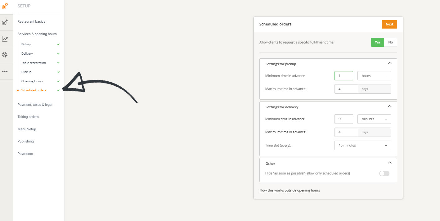 pre-order-food-settings