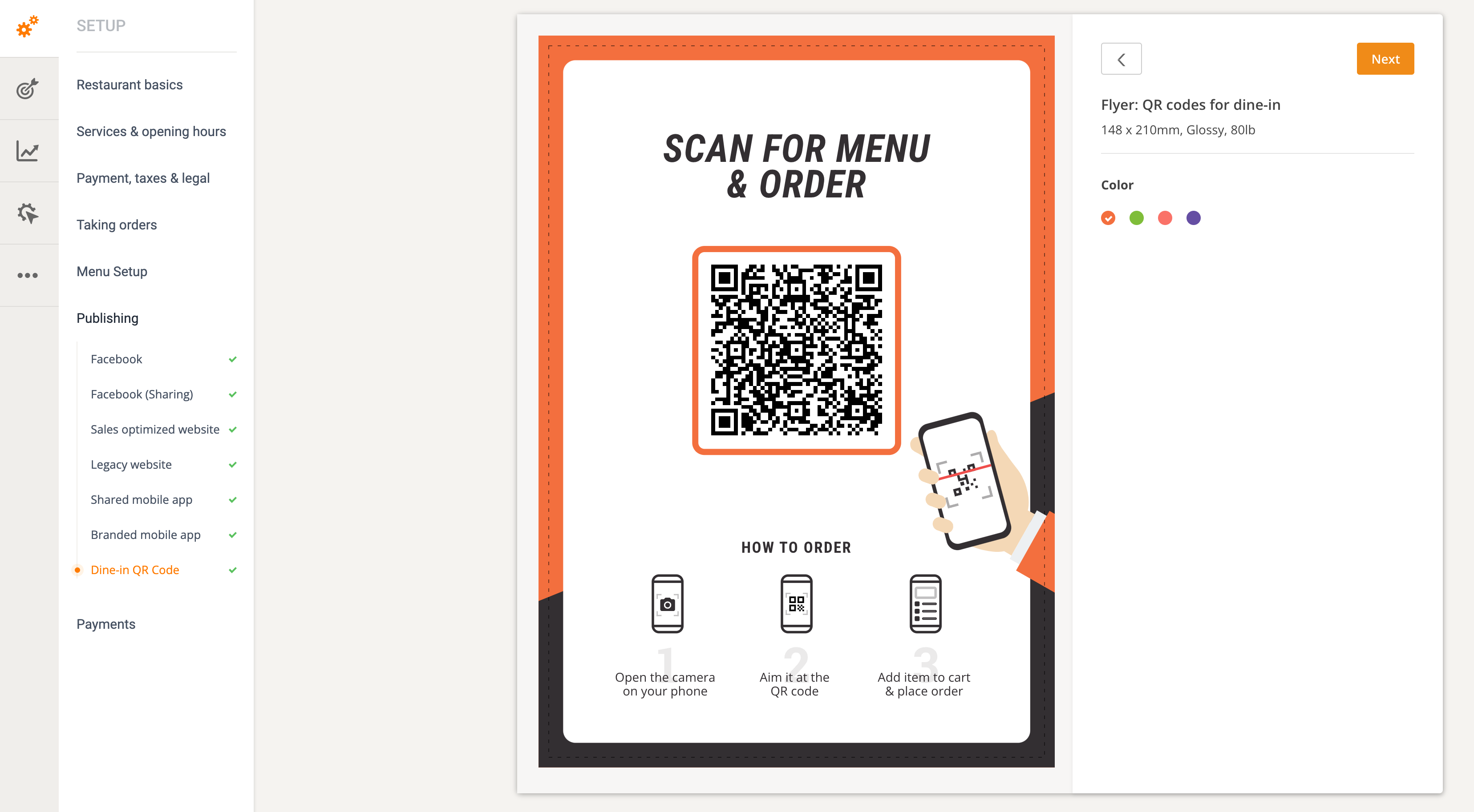 dine in flyer for ordering