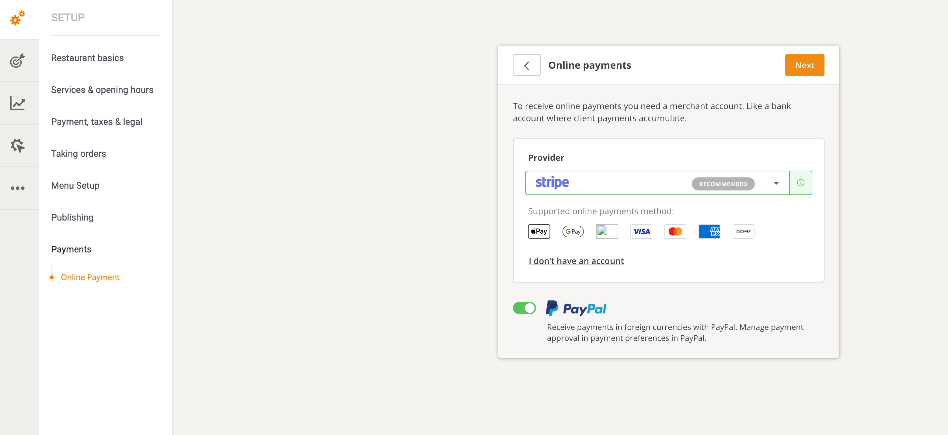 enable online payments at your restaurant